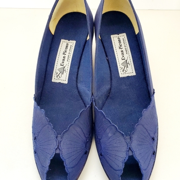 Evan Picone Women's Blue Flower Cutout Peep Toe Slip-on Wedges Size 9.5 - Picture 5 of 11